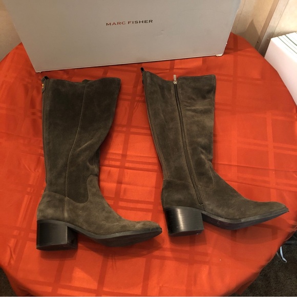 Marc Fisher Womens Rela Heels Tall Knee-High Boots - Dark Green Suede Size 10M - Picture 11 of 16